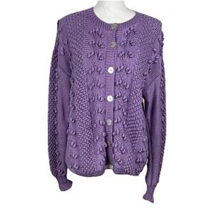 Vintage Deirdre McGuire 90s Nubbly Knit Purple Cardigan Womens‎ Size Large